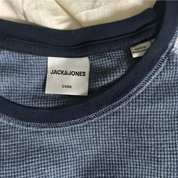 Jack & Jones Mens Navy and White Medium Textured Long-Sleeve Shirt - Picture 2 of 7